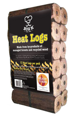 Big K Products High Heat, Compressed Saw Dust Heat Logs LGHEAT-BQx10PK, 10 x 10.2kg Bags, 12 Per Pack (120 Heat Logs)