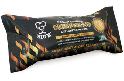 Big K Products Individually Wrapped, High Heat Instant Light Crackle Log LGWCR-BQ-1PK, 1 x 1kg, 2 Hour Burn Time Crackle Log