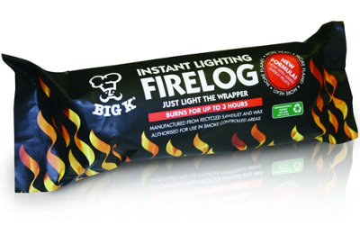 Big K Products Individually Wrapped, High Heat Instant Light Fire Log LGW10-BQ-10PK, 10 x 1kg, 2 Hour Burn Time Fire Logs