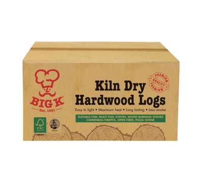 Big K Products Kiln Dried Hardwood Logs in a Box, Low Moisture, FSC Certified LGBOXKD-BQx1PK, 1 x 8kg Box