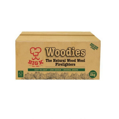 Big K Products Woodies Natural Wood Wool Firelighters, FSC Certified, Easy to Light, FLBOXWOOD-BQ-1PK, 1 Box of Firelighters