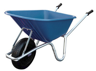Big Mucker Blue Wheelbarrow - 100ltr / 120kg, Heavy-Duty Deep Plastic Pan, Great For Outdoor & Equestrian Use, Blue Pan