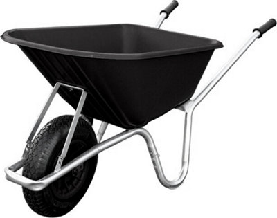 Big Mucker Wheelbarrow Black With 120kg/100l Capacity, Strong Deep Plastic Pan, Twin Handles, Pneumatic Wheel
