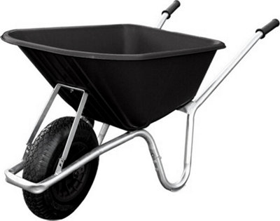 Big Mucker Wheelbarrow Black With 120kg 100l Capacity Strong Deep Plastic Pan Twin Handles Puncture Proof Wheel