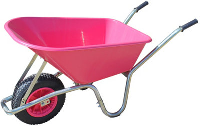 Big Mucker Wheelbarrow Pink With 120kg/100l Capacity, Strong Deep Plastic Pan, Twin Handles, Puncture-Proof Wheel