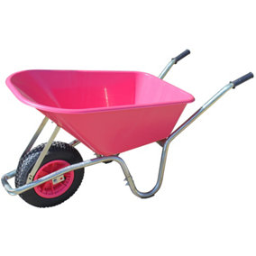 Big Mucker Wheelbarrow Pink With 120kg/100l Capacity, Strong Deep Plastic Pan, Twin Handles, Puncture-Proof Wheel