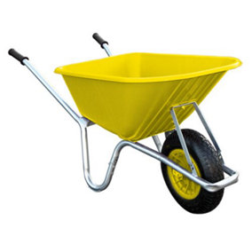 Big Mucker Wheelbarrow Yellow, 120kg/100l Capacity, Strong Plastic Pan, Twin Handle, Puncture-Proof Wheel, Galvanised Steel Frame