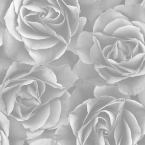 Big Rose floral effect wallpaper in grey
