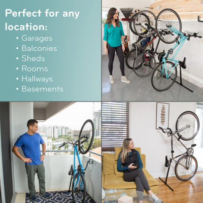 BIKE NOOK T De originele verticale fietsvloerstandaard voor garageopslag, binnen- en buitengebruik, boren niet nodig, Bike Stand