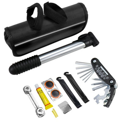 Bike Puncture Repair Kit 16-in-1 Multi-Tool Set with Pump