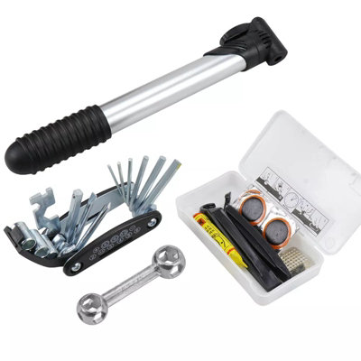 Bike Puncture Repair Kit 16-in-1 Multi-Tool Set with Pump