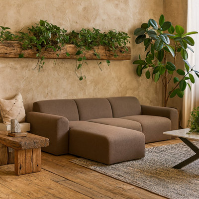 Bilbao Boucle Brown 3-Seater Chaise Longue Sofa Left-Hand