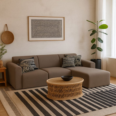 Bilbao Boucle Brown 3-Seater Chaise Longue Sofa Right-Hand