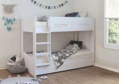 Billie Single Bunk Bed White With Pull Out Trundle