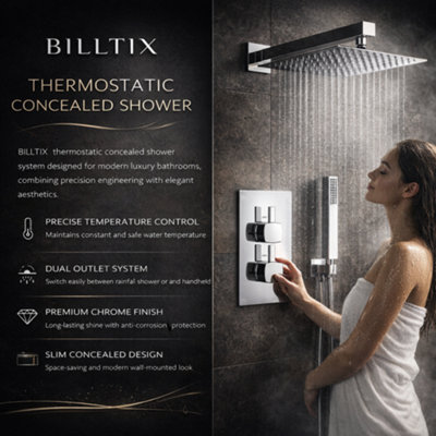 Billtix 2 Way Square Concealed Thermostatic Mixer Shower with 2 Dial ...