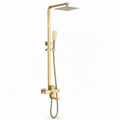 Billtix 3 Way Exposed Brushed Gold Mixer Shower Set Square Twin Head ...