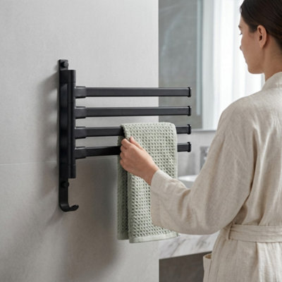 Billtix 4 Arm Swivel Towel Rail, Wall Mounted Rotating Towel Hanger ...