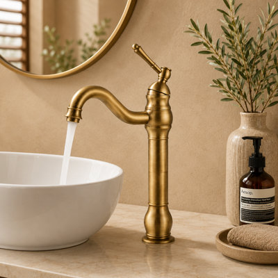 Billtix Antique Brass Kitchen Sink Tap Basin Mixer Tap 360 Swivel Spout Deck Mounted Bathroom Faucet