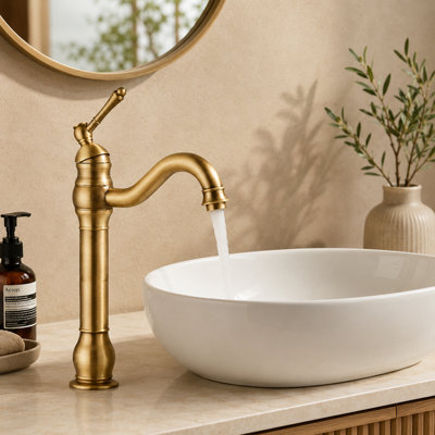 Billtix Antique Brass Kitchen Sink Tap Basin Mixer Tap 360 Swivel Spout Deck Mounted Bathroom Faucet