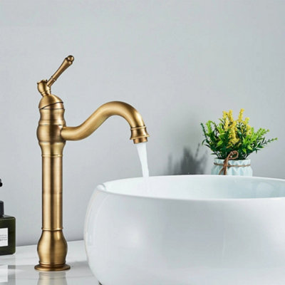 Billtix Antique Brass Kitchen Sink Tap Basin Mixer Tap 360 Swivel Spout Deck Mounted Bathroom Faucet