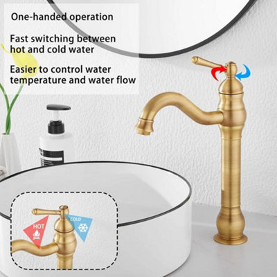 Billtix Antique Brass Kitchen Sink Tap Basin Mixer Tap 360 Swivel Spout Deck Mounted Bathroom Faucet