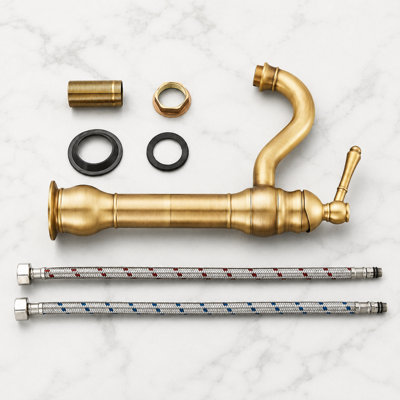 Billtix Antique Brass Kitchen Sink Tap Basin Mixer Tap 360 Swivel Spout Deck Mounted Bathroom Faucet