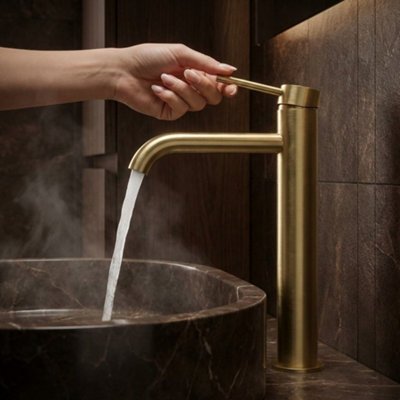 Billtix Brushed Gold Bathroom Tall Taps, Basin Taps Sink Mixer Tap ...