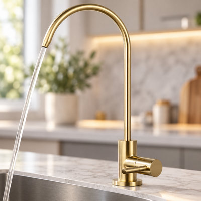 Billtix Brushed Gold Kitchen Tap Filtered Water Tap Sink Mixer Tap 360 Swivel Modern Kitchen Mixer Tap, Golden Kitchen Faucet