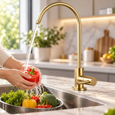 Billtix Brushed Gold Kitchen Tap Filtered Water Tap Sink Mixer Tap 360 Swivel Modern Kitchen Mixer Tap, Golden Kitchen Faucet