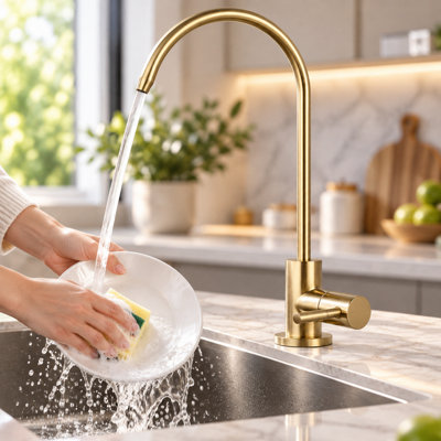 Billtix Brushed Gold Kitchen Tap Filtered Water Tap Sink Mixer Tap 360 Swivel Modern Kitchen Mixer Tap, Golden Kitchen Faucet