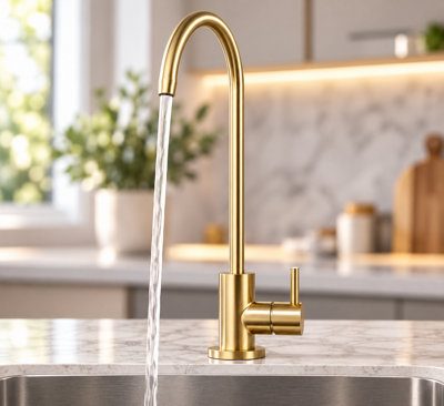 Billtix Brushed Gold Kitchen Tap Filtered Water Tap Sink Mixer Tap 360 Swivel Modern Kitchen Mixer Tap, Golden Kitchen Faucet