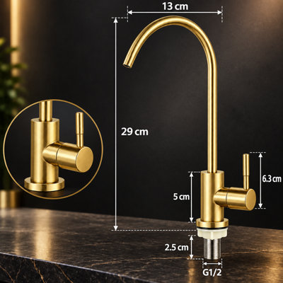 Billtix Brushed Gold Kitchen Tap Filtered Water Tap Sink Mixer Tap 360 Swivel Modern Kitchen Mixer Tap, Golden Kitchen Faucet