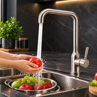 BILLTIX Brushed Nickel Kitchen Mixer Tap, 360 Swivel L-Shaped Spout ...
