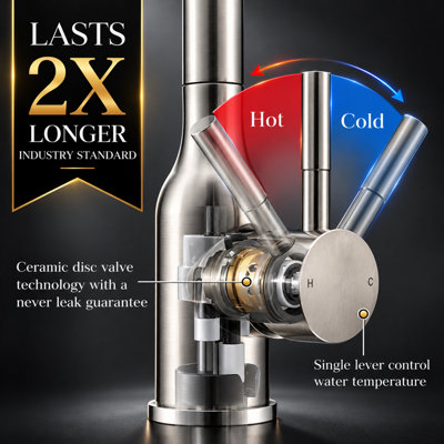 BILLTIX Brushed Nickel Kitchen Mixer Tap, 360 Swivel L-Shaped Spout ...