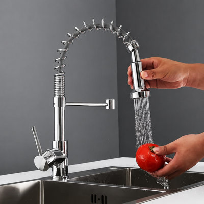 Billtix Chrome Kitchen Mixer Tap, Monobolic Kitchen Sink Mixer Tap with Pull Out Hose Spray Single Lever