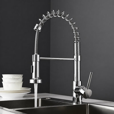 Billtix Chrome Kitchen Mixer Tap, Monobolic Kitchen Sink Mixer Tap with Pull Out Hose Spray Single Lever