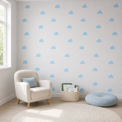 BILLTIX Cloud Wallpaper Blue And White Kids Wallpaper for Children's Bedroom Nursery, Playroom And Modern Feature Wall Décor