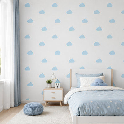 BILLTIX Cloud Wallpaper Blue And White Kids Wallpaper for Children's Bedroom Nursery, Playroom And Modern Feature Wall Décor