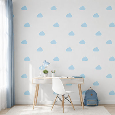 BILLTIX Cloud Wallpaper Blue And White Kids Wallpaper for Children's Bedroom Nursery, Playroom And Modern Feature Wall Décor