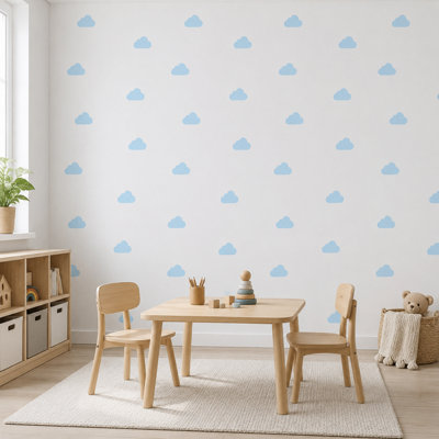 BILLTIX Cloud Wallpaper Blue And White Kids Wallpaper for Children's Bedroom Nursery, Playroom And Modern Feature Wall Décor