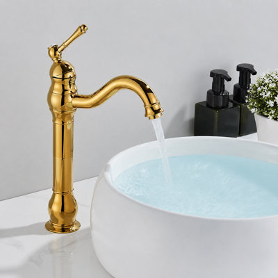 BILLTIX Golden Bathroom Mono Basin Mixer Tap Tall Single Lever Deck Mounted Brass Bathroom Sink Faucet UK New