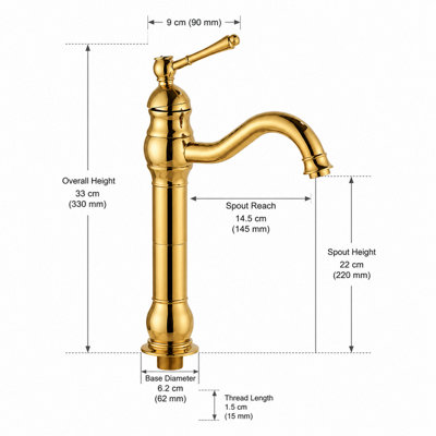 BILLTIX Golden Bathroom Mono Basin Mixer Tap Tall Single Lever Deck Mounted Brass Bathroom Sink Faucet UK New
