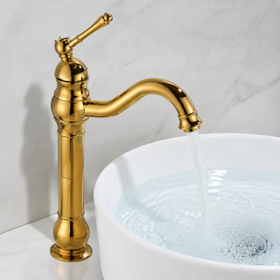 BILLTIX Golden Bathroom Mono Basin Mixer Tap Tall Single Lever Deck Mounted Brass Bathroom Sink Faucet UK New