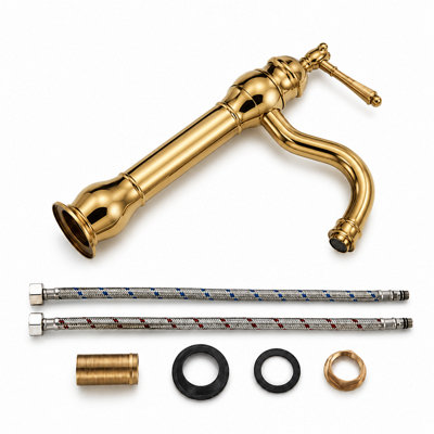 BILLTIX Golden Bathroom Mono Basin Mixer Tap Tall Single Lever Deck Mounted Brass Bathroom Sink Faucet UK New