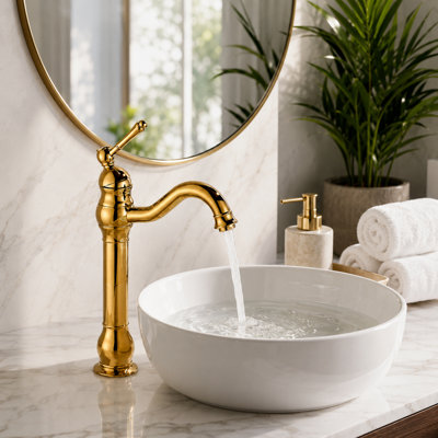 BILLTIX Golden Bathroom Mono Basin Mixer Tap Tall Single Lever Deck Mounted Brass Bathroom Sink Faucet UK New
