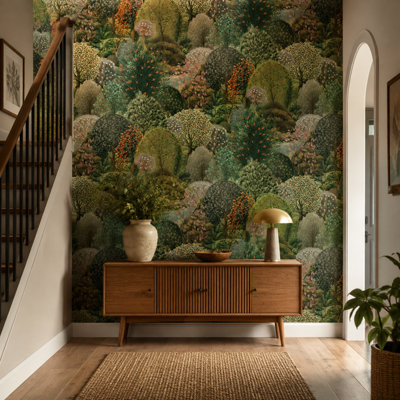 BILLTIX Green Tree Tapestry Wallpaper Forest Woodland Botanical Floral ...
