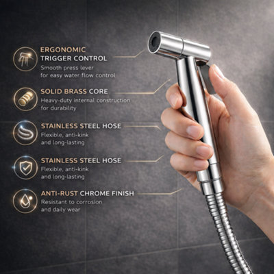 Handheld Bidet Sprayer Kit With Adjustable Pressure – Silver, Durable Construction For Toilet Cleaning & Personal Hygiene