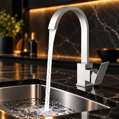 Billtix Kitchen Tap Mixer Chrome, Brass Faucet, Waterfall design Spout, 360 Swivel Spout, Single Lever, Deck Mounted Sink Tap