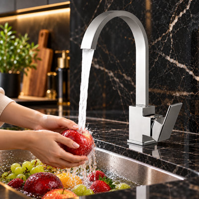Billtix Kitchen Tap Mixer Chrome, Brass Faucet, Waterfall design Spout, 360 Swivel Spout, Single Lever, Deck Mounted Sink Tap