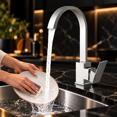 Billtix Kitchen Tap Mixer Chrome, Brass Faucet, Waterfall design Spout, 360 Swivel Spout, Single Lever, Deck Mounted Sink Tap
